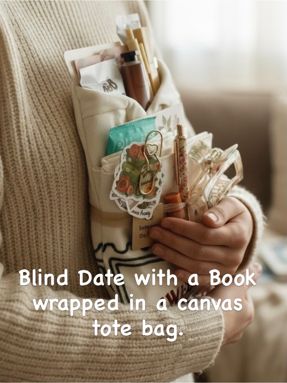 Canvas Tote Organizer in Cream with Black Detail